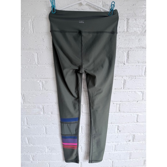 C&C California Olive Green Athletic Leggings Striped Mesh Detail Size XS - Picture 2 of 4